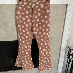 Altar'd State Bell Bottom Jeans Hippie Daisy Print Women's Sz Salles 70s Vibe